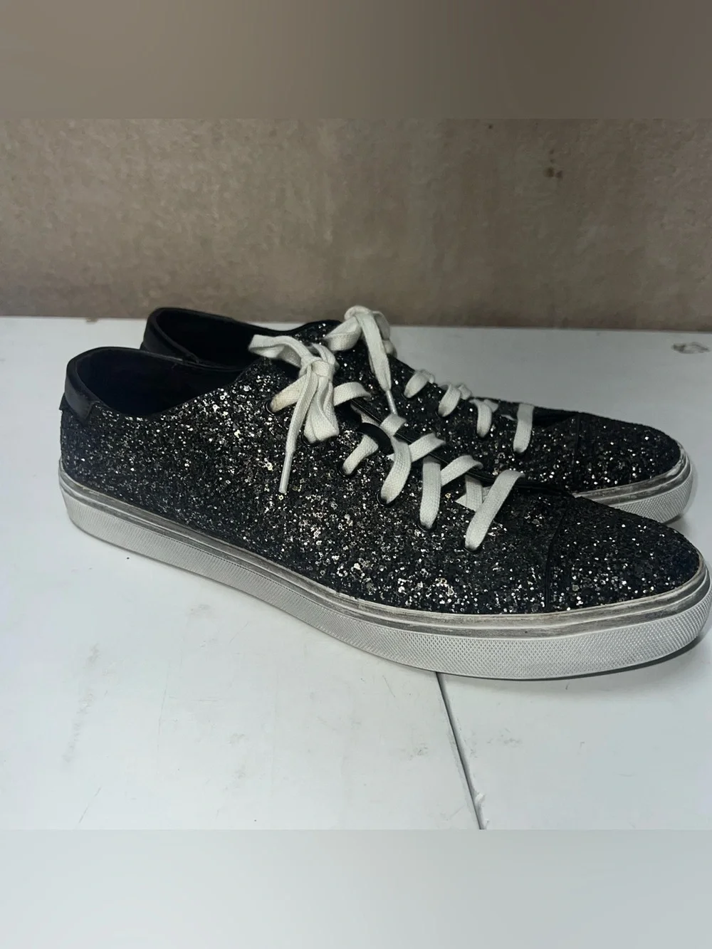Yves Saint Laurent YSL Bedford Glitter Low Top Sneakers Mens EU 47 Black Gold